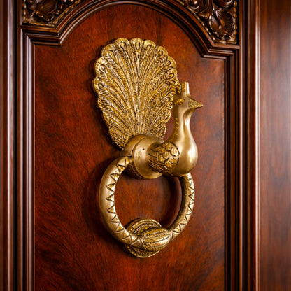 Peacock Brass Door Knocker Ring Handle for Main Door (Medium Size)| The Indian Aura