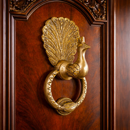 Peacock Brass Door Knocker Ring Handle for Main Door (Medium Size)| The Indian Aura