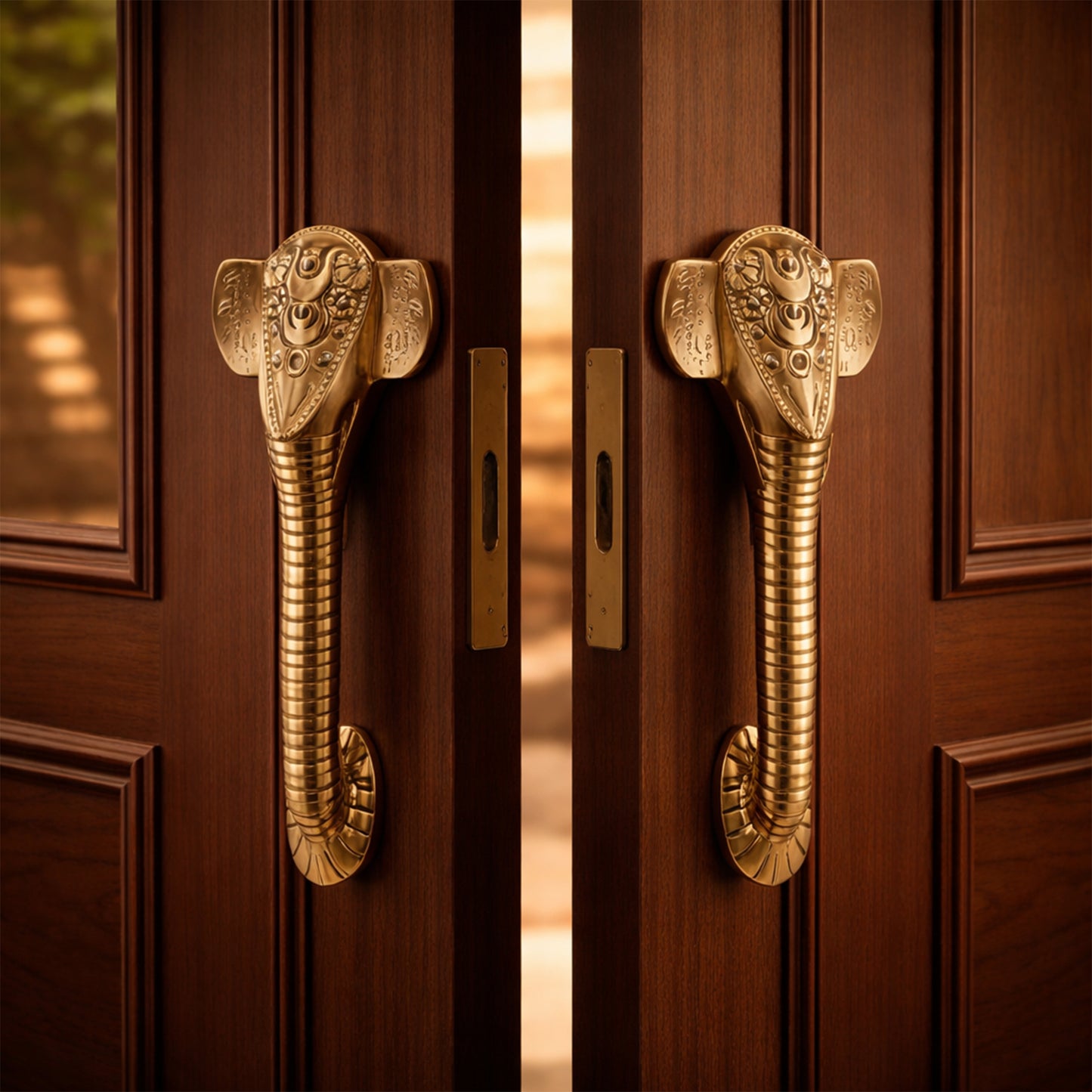 Ganesha Brass Door Handle with Golden Crown - Antique Dhanvantri Design Set of 2