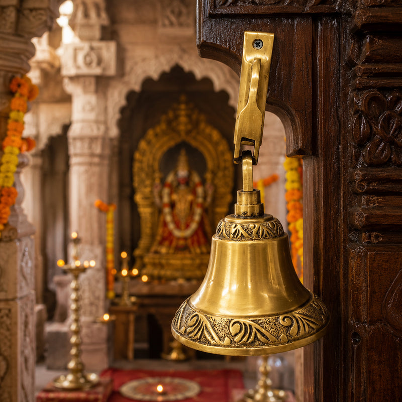 Handcrafted Brass Hanging Temple Bell for Mandir & Entrance | The Indian Aura