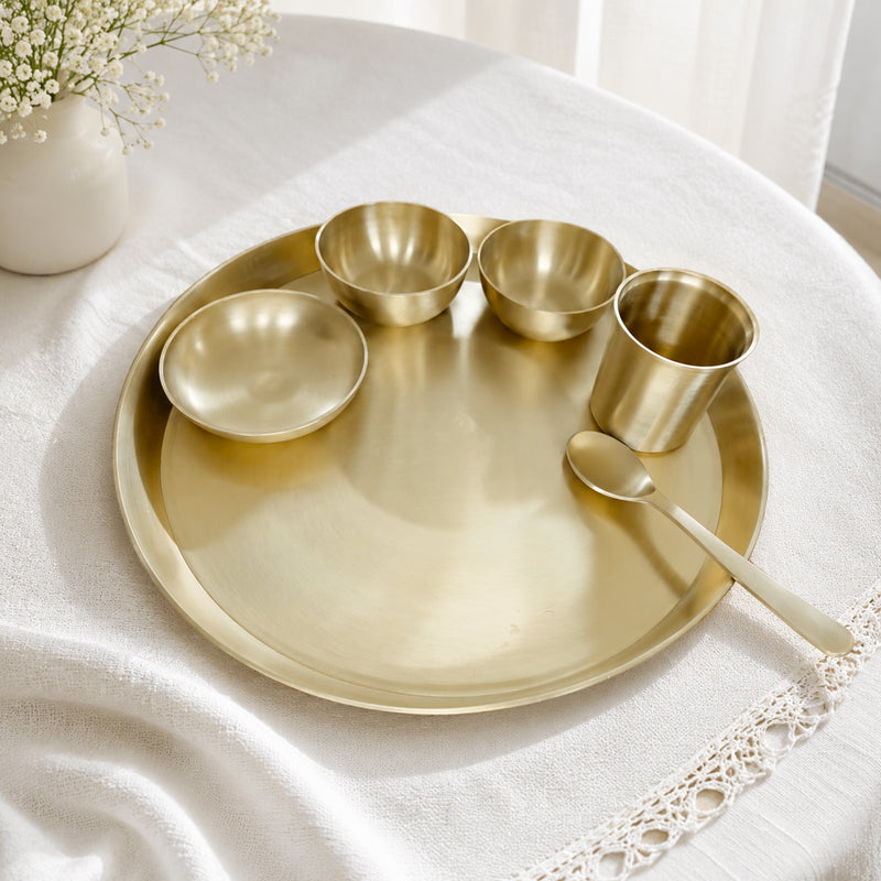 Pure Kansa Matte Finish 13.5 Inch Thali Dinner Set – Traditional Ayurvedic Dinnerware for Healthy & Elegant Dining
