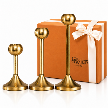 The Indian Aura Modern Gold Metal Taper Candle Holder Stand Set of 3 | Elegant Decorative Candle Stands in Graduated Heights | Luxury Gift for Diwali, Housewarming, Wedding, Anniversary, Corporate Gifting & Festive Occasions