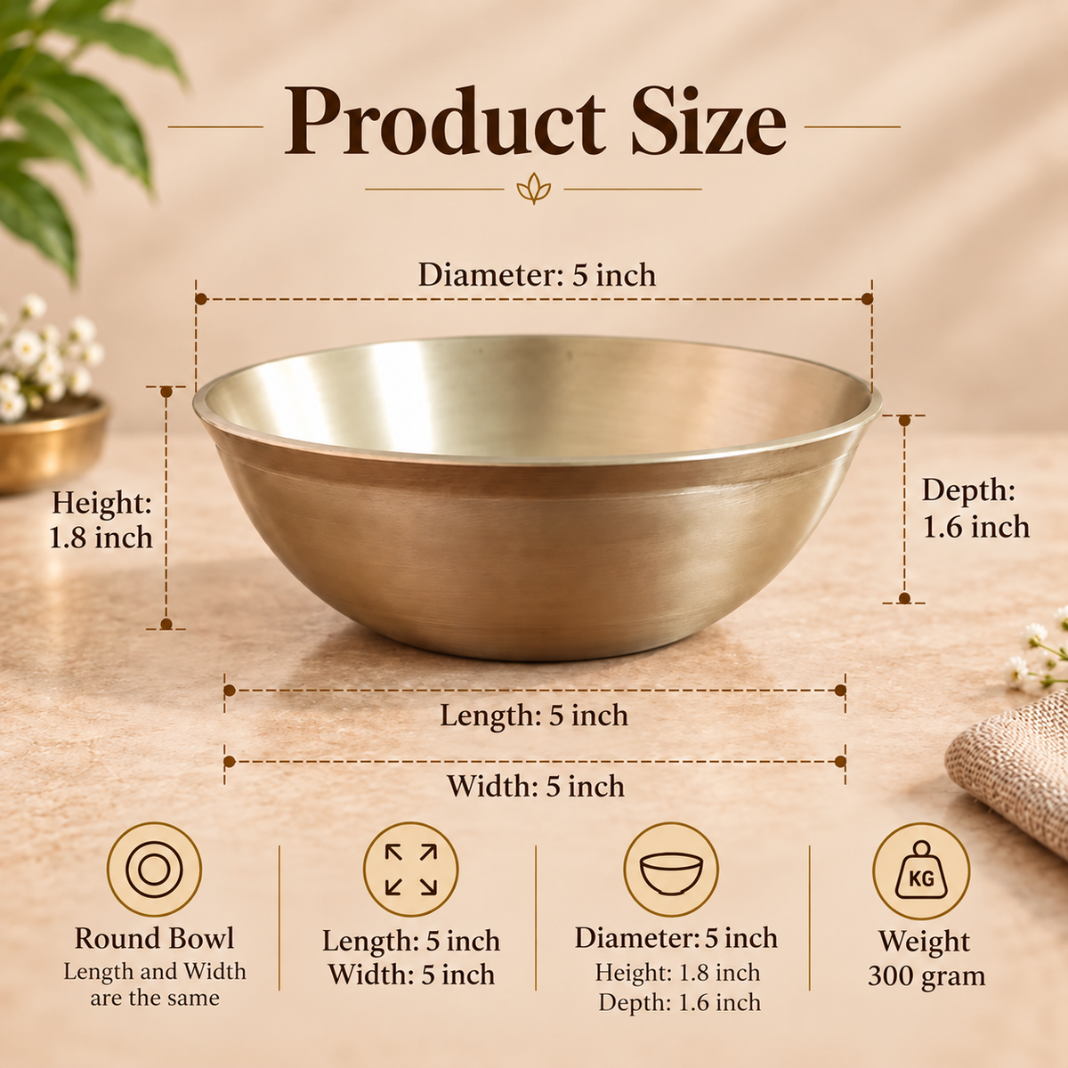 Premium Pure Kansa Bowl for Gifting | Traditional Handcrafted Bronze Metal Bowl | Elegant Gift for Weddings, Housewarming, Diwali & Festive Occasions | Kansa Serving & Eating Bowl