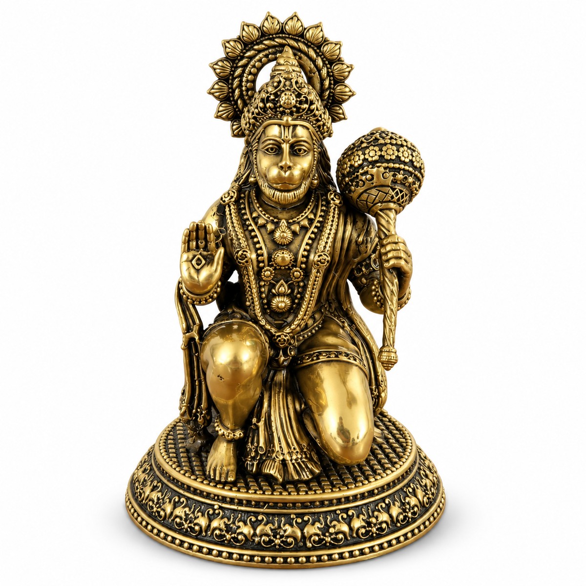 Antique Brass Hanuman Idol for Home Temple & Pooja Room | Handcrafted Lord Hanuman Statue for Home Décor, Office, Mandir & Gifting | The Indian Aura