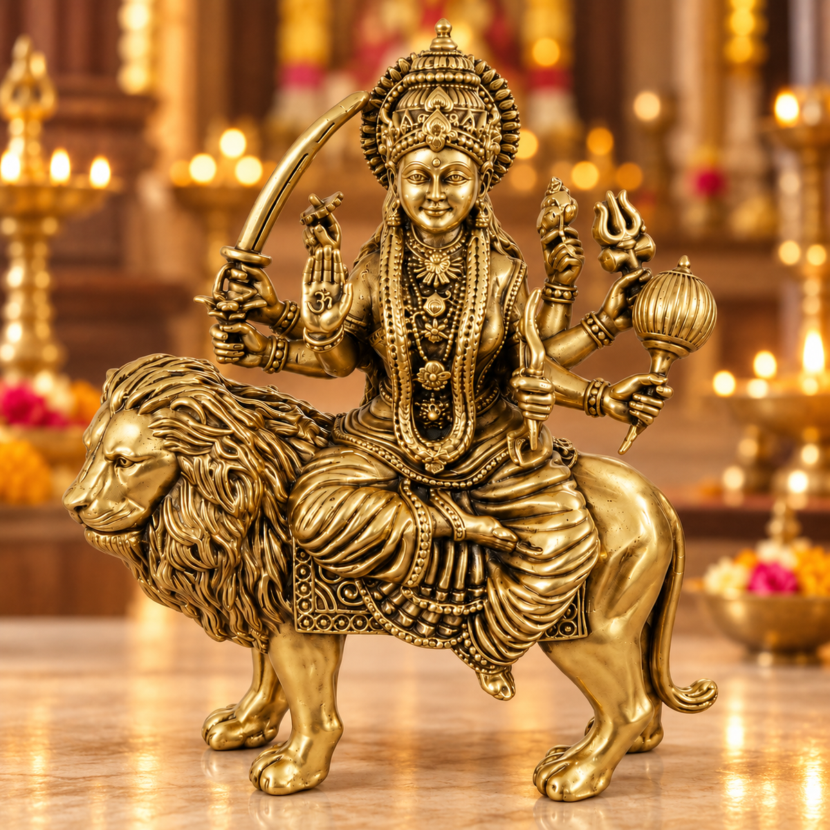 Antique Brass Maa Durga Idol for Home Temple & Pooja Room | Handcrafted Goddess Durga Statue for Mandir, Home Décor, Office Desk, Housewarming, Diwali & Spiritual Gifting | The Indian Aura