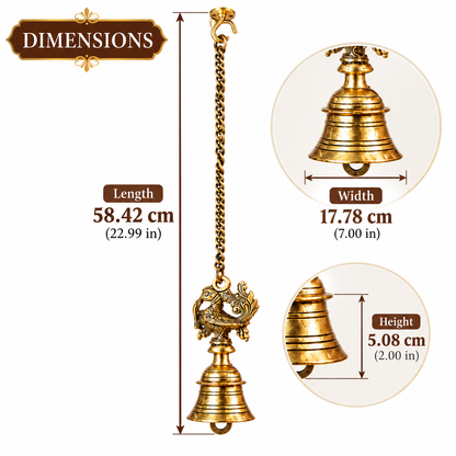 The Indian Aura Antique Gold Pure Brass Wall Hanging Bell | Traditional Decorative Bell for Home, Temple, Pooja Room & Entrance Décor