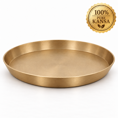 Pure Kansa Thali 13.5 Inch | Traditional Indian Dinner Plate with Premium Matte Finish | Diwali Gift for Family & Loved Ones | Festive Gifting | Single & Pair Set