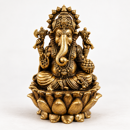 Antique Brass Lord Ganesh Idol for Home Temple & Pooja Room | Handcrafted Lord Ganesha Statue for Mandir, Home Décor & Office Desk | Housewarming, Diwali & Spiritual Gift | The Indian Aura