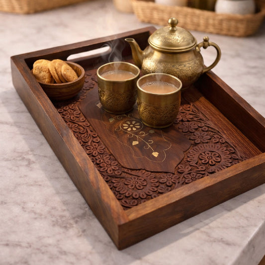 Handmade Wooden Tray for Tea, Coffee & Snacks | The Indian Aura