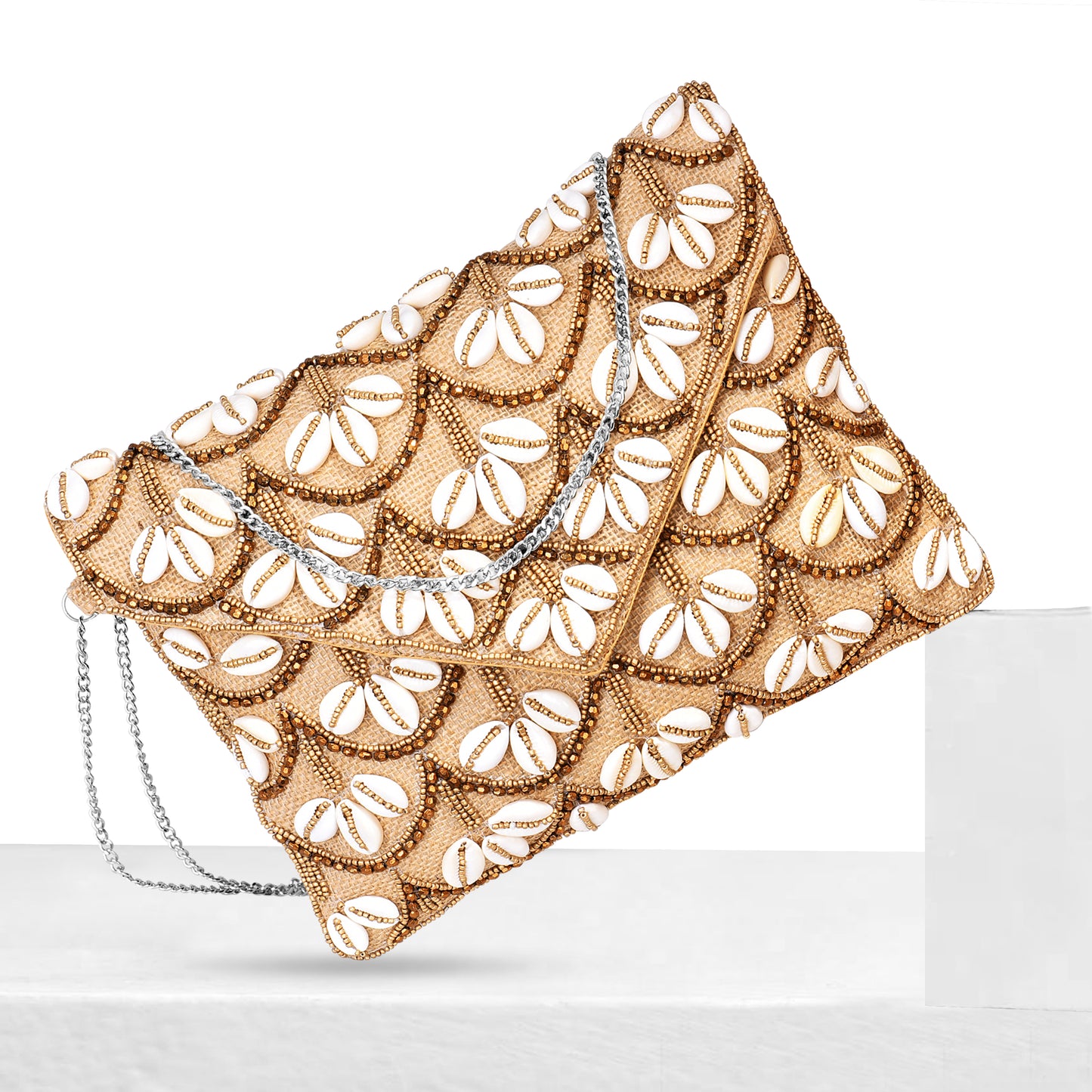 Handmade Golden Beaded & Heavy Shell Sling Bag