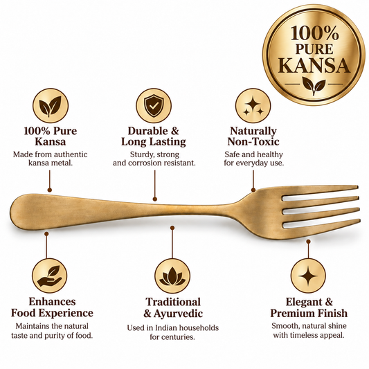 Handmade 100% Pure Kansa Fork Set of 3, 6, and 12 | Natural Matte Finish | Traditional Bronze Dining Spoon