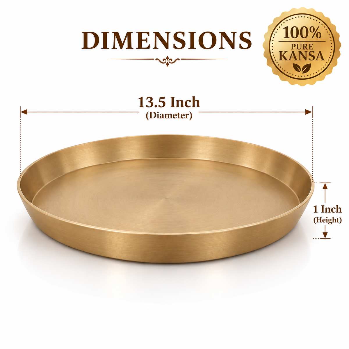 Pure Kansa Thali 13.5 Inch | Traditional Indian Dinner Plate with Premium Matte Finish | Diwali Gift for Family & Loved Ones | Festive Gifting | Single & Pair Set