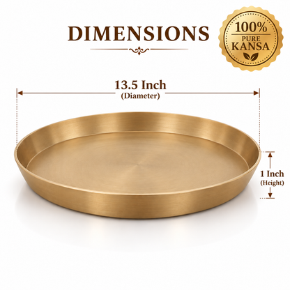 Pure Kansa Thali 13.5 Inch | Traditional Indian Dinner Plate with Premium Matte Finish | Diwali Gift for Family & Loved Ones | Festive Gifting | Single & Pair Set