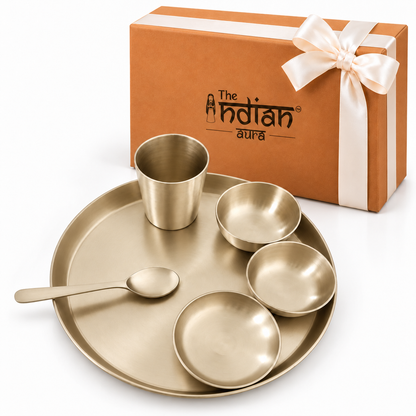Pure Kansa Matte Finish 13.5 Inch Thali Dinner Set with Premium Gift Box – Traditional Ayurvedic Dinnerware Gift Set for Wedding, Anniversary, Housewarming & Festive Gifting