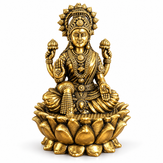 Antique Brass Laxmi Idol for Home Temple & Pooja Room | Handcrafted Goddess Laxmi Statue for Mandir, Home Décor & Office Desk | Housewarming, Diwali & Spiritual Gift | The Indian Aura
