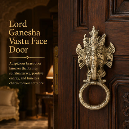 Lord Ganesha Brass Door Knocker for Main Door – Antique Finish Ganpati Vastu Face with Ring, 6.5 Inch Ethnic Indian Elephant Design | Auspicious Entrance Decor & Housewarming Gift