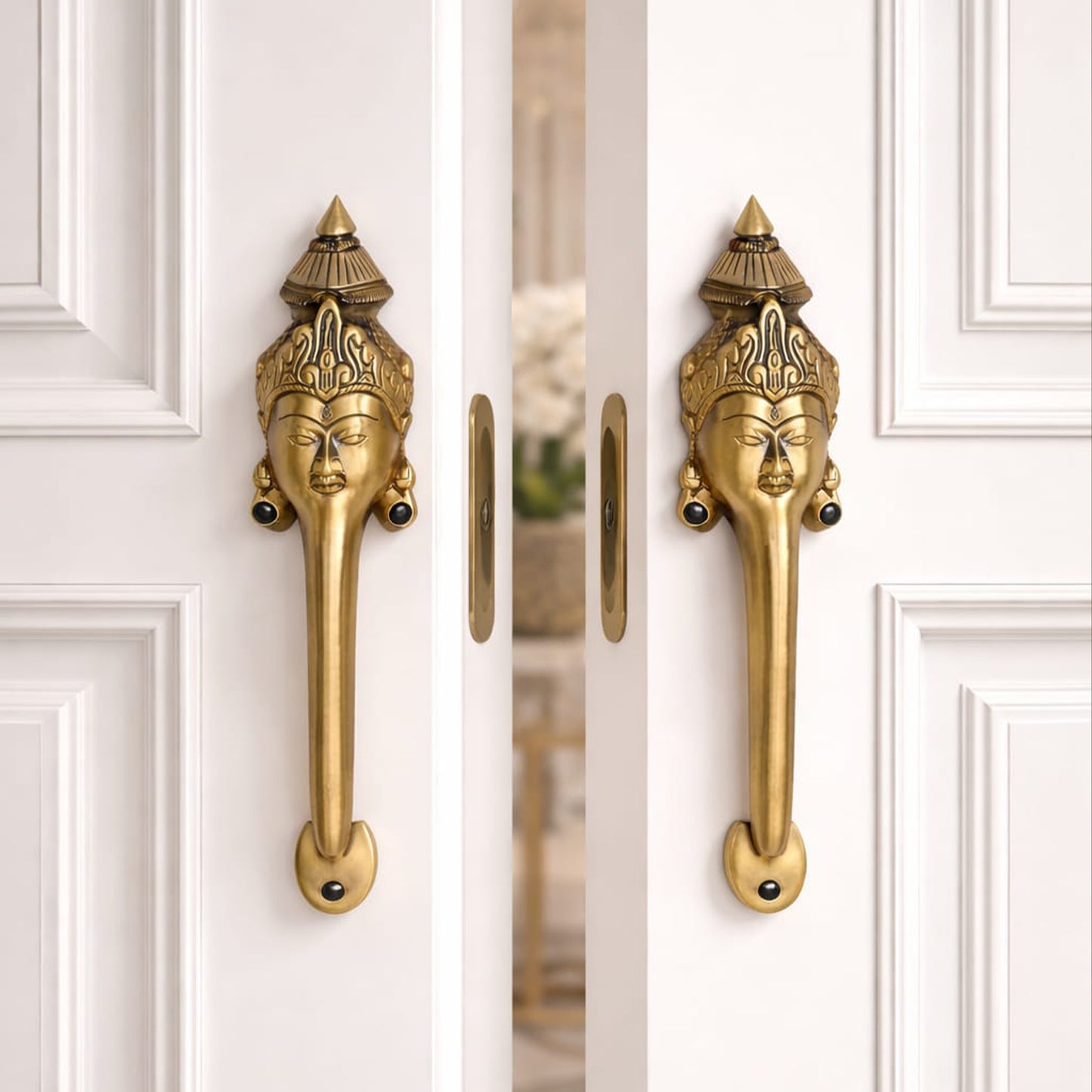 Goddess Face Brass Door Handle – Traditional Indian Design Set of 2