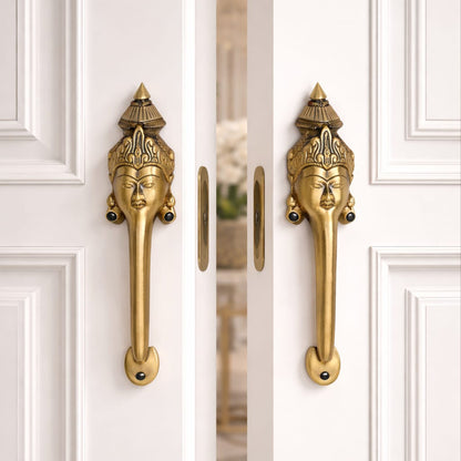 Goddess Face Brass Door Handle – Traditional Indian Design Set of 2
