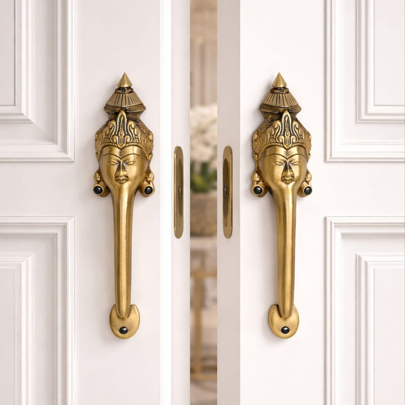 Goddess Face Brass Door Handle – Traditional Indian Design Set of 2