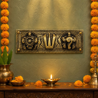 Brass Shankh Chakra Namah Wall Hanging Vaishnav Tilak Plaque | The Indian Aura