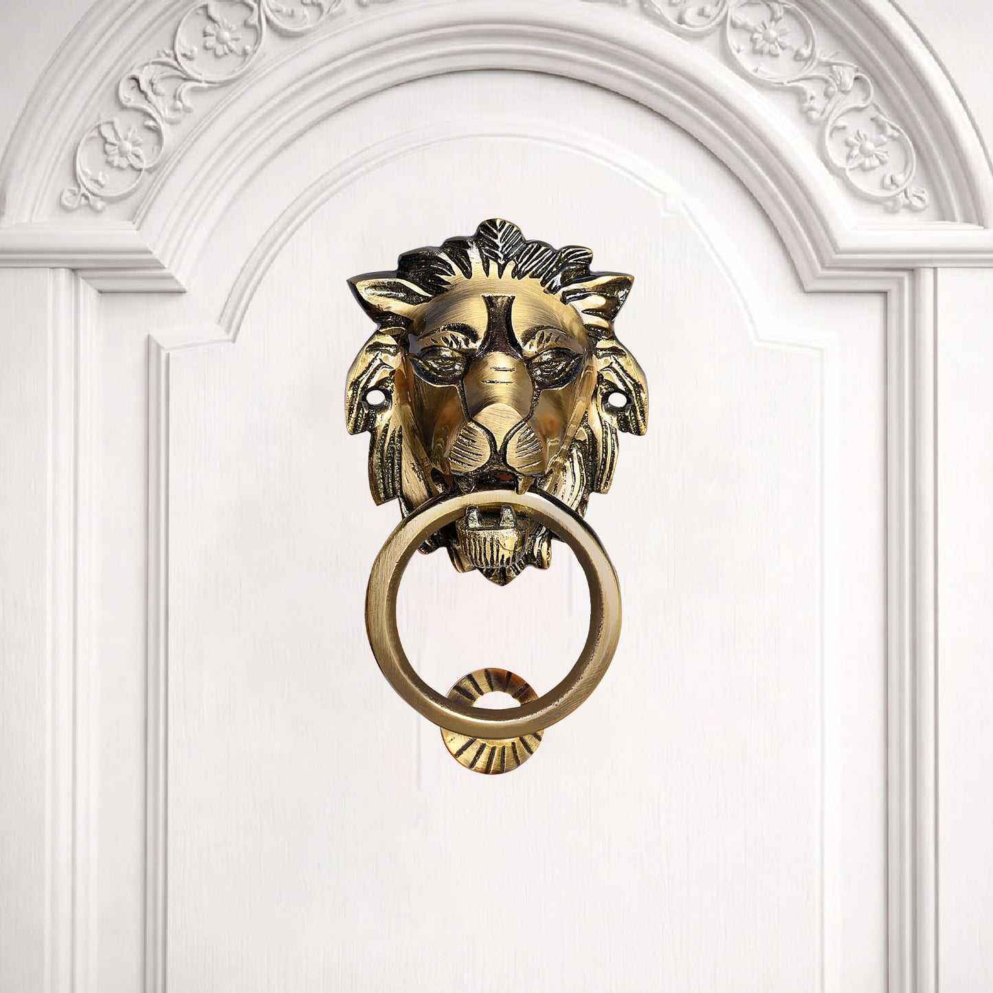 Majestic Handcrafted Lion Guardian Design Brass Door Knocker | The Indian Aura