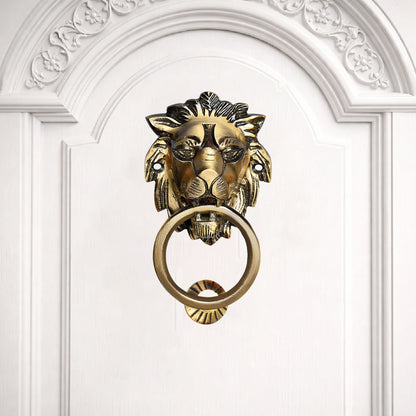 Majestic Handcrafted Lion Guardian Design Brass Door Knocker | The Indian Aura
