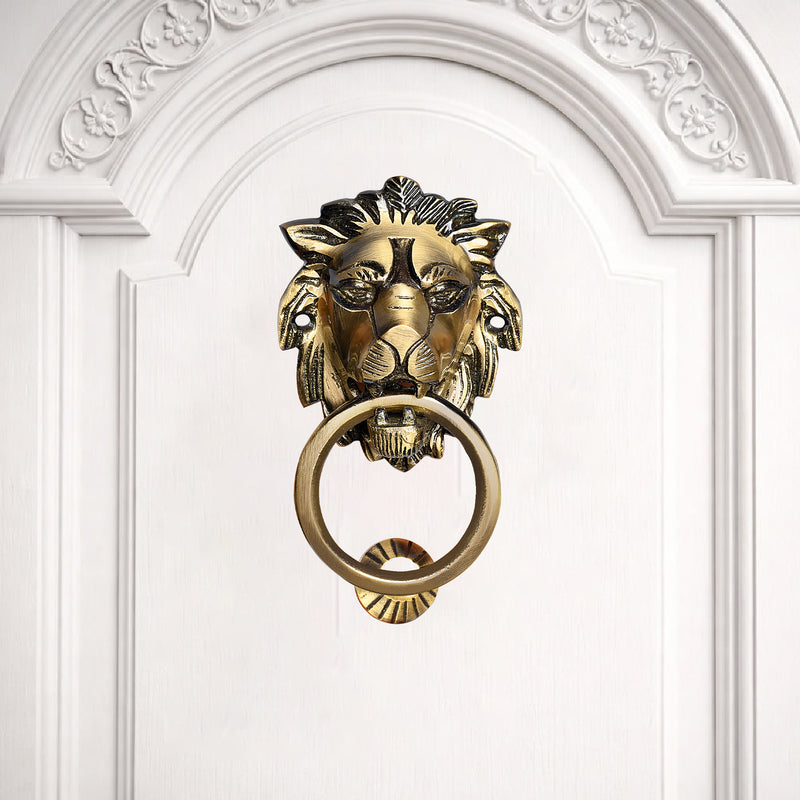 Majestic Handcrafted Lion Guardian Design Brass Door Knocker | The Indian Aura