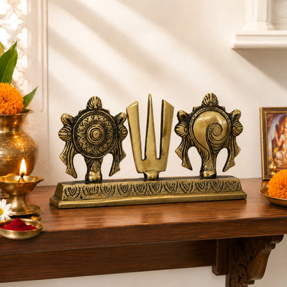 Brass Shankh Chakra Namam Statue with Stand | The Indian Aura