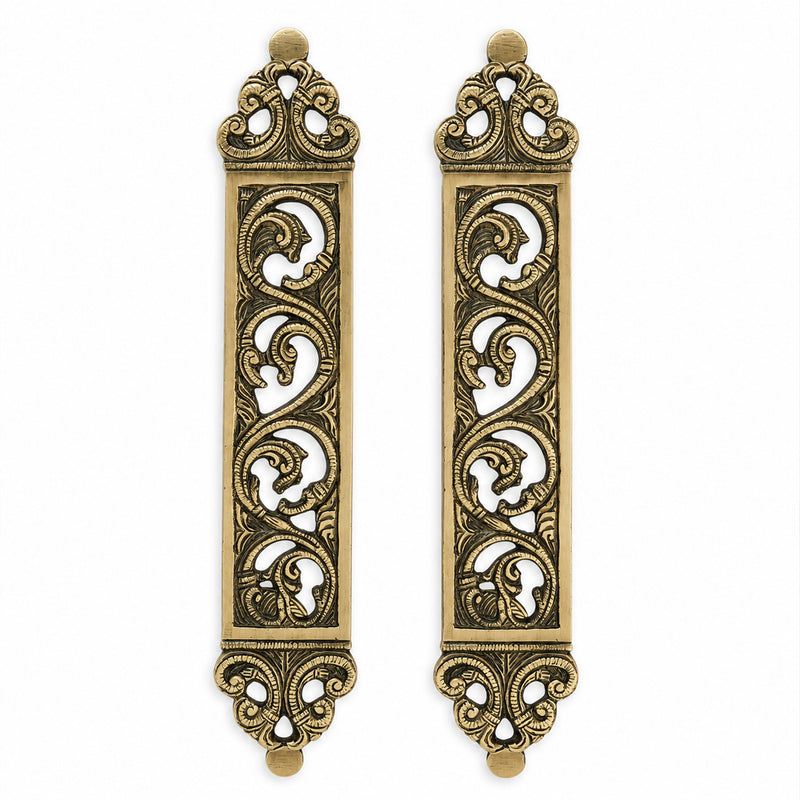 Brass Door Pull Handle for Main Door – Antique Finish Handmade Vintage Victorian Carved Filigree Design, 11 Inch / 28.7 cm Decorative Door Handle for Home,Hotel & Office Set-2