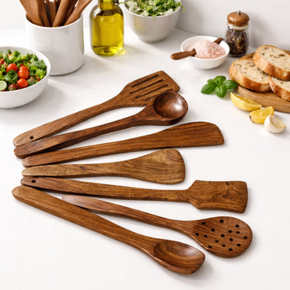 The Indian Aura 7‑Piece Sheesham Wood Cooking Spoon & Spatula Set – Handmade Non‑Stick Friendly Kitchen Utensils
