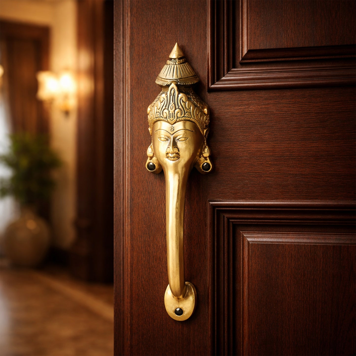 Goddess Face Brass Door Handle – Traditional Indian Design