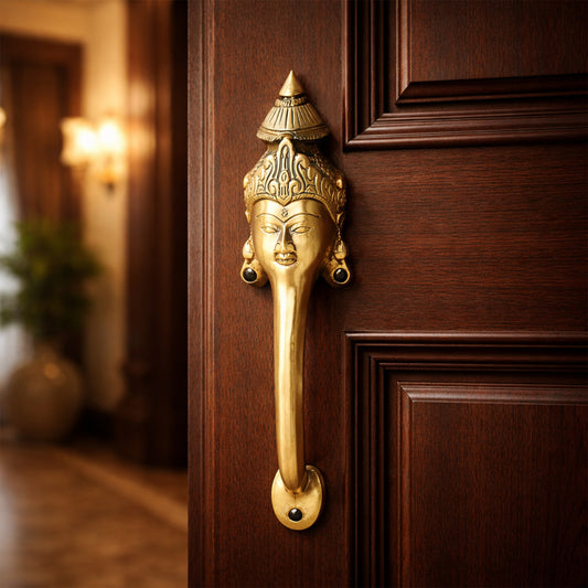 Goddess Face Brass Door Handle – Traditional Indian Design