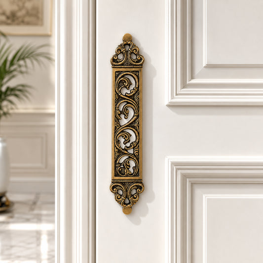 Brass Door Pull Handle for Main Door – Antique Finish Handmade Vintage Victorian Carved Filigree Design, 11 Inch / 28.7 cm Decorative Door Handle for Home, Hotel & Office Set-1