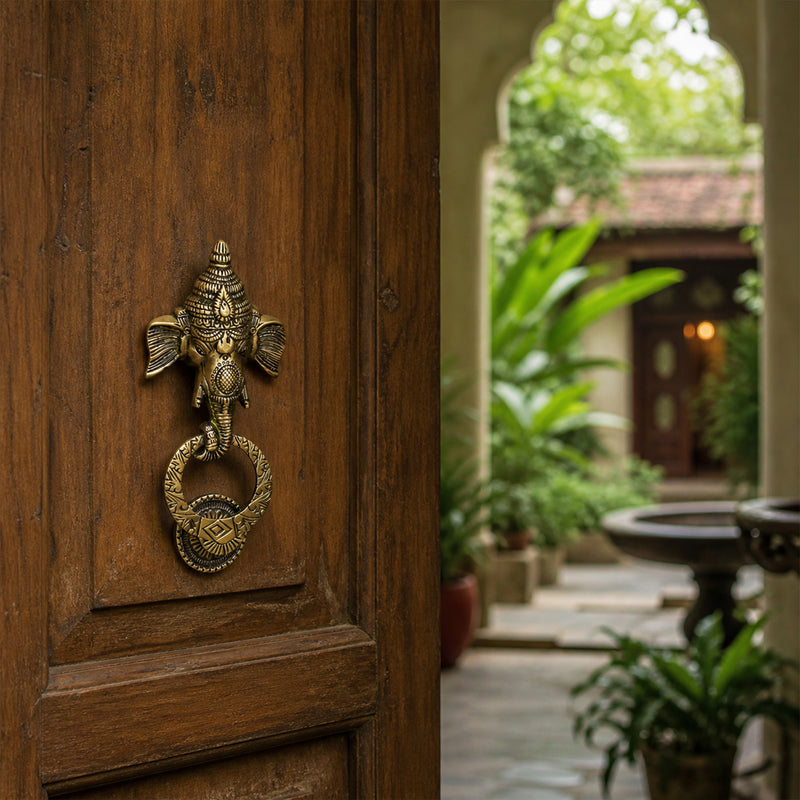 Divine Blessings Ganesha Brass Door Knocker with Spiritual Decor | The Indian Aura