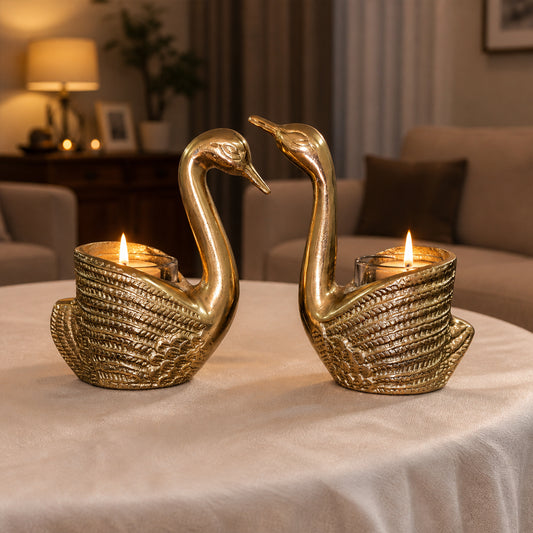 Swan Tealight Candle Holder Set for Home Decor & Dining Table (Pair) | The Indian Aura