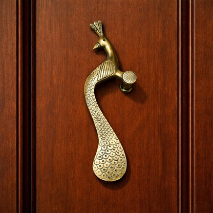 Handcrafted Brass Door Handle – Elegant Peacock Design (Right Turned)