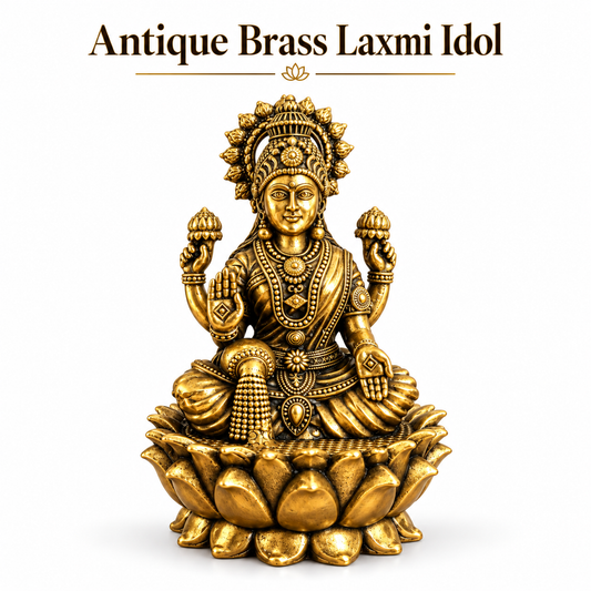 Antique Brass Laxmi Idol for Home Temple & Pooja Room | Handcrafted Goddess Laxmi Statue for Mandir, Home Décor & Office Desk | Housewarming, Diwali & Spiritual Gift | The Indian Aura