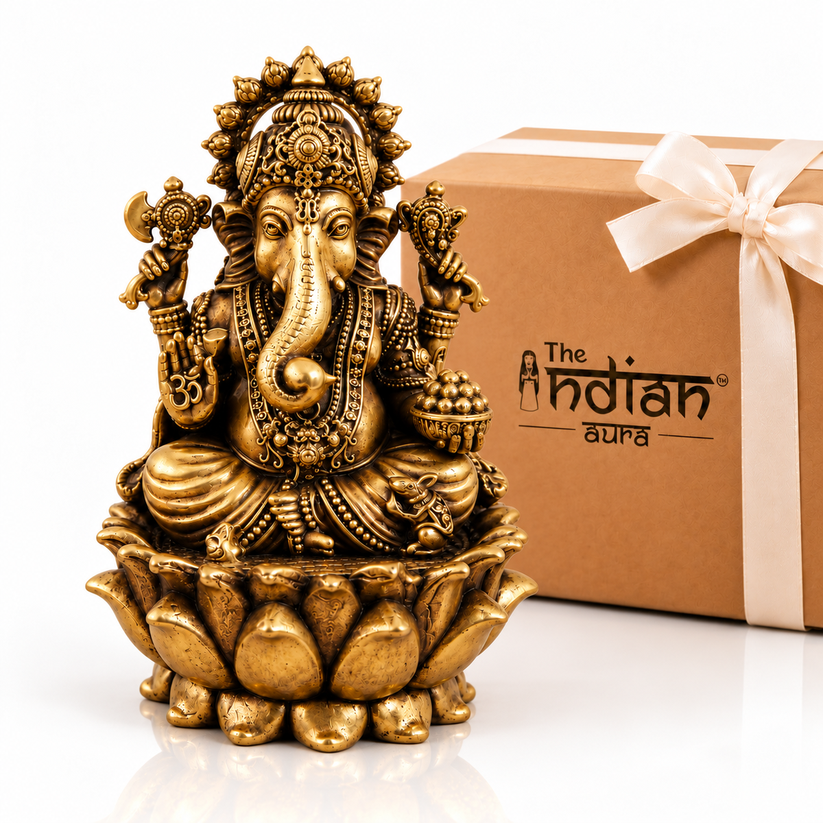 Antique Brass Lord Ganesh Idol for Gifting | Handcrafted Ganesha Statue for Housewarming, Wedding, Diwali, Ganesh Chaturthi & Festive Gifts | Spiritual Gift for Family, Friends & Loved Ones | The Indian Aura