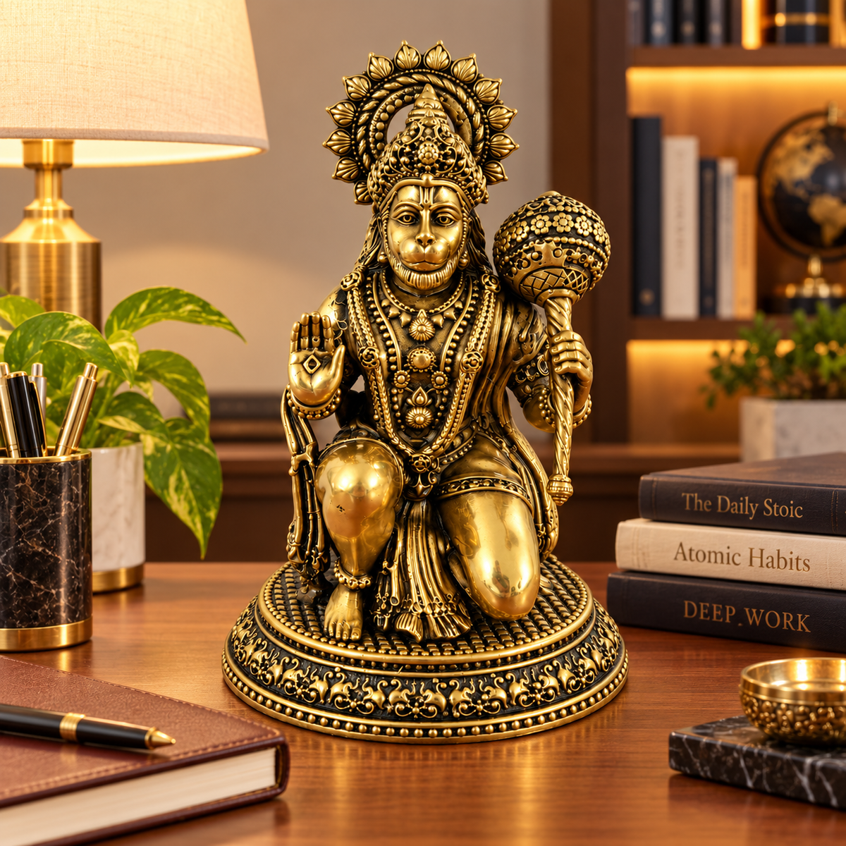 Antique Brass Hanuman Idol for Home Temple & Pooja Room | Handcrafted Lord Hanuman Statue for Home Décor, Office, Mandir & Gifting | The Indian Aura