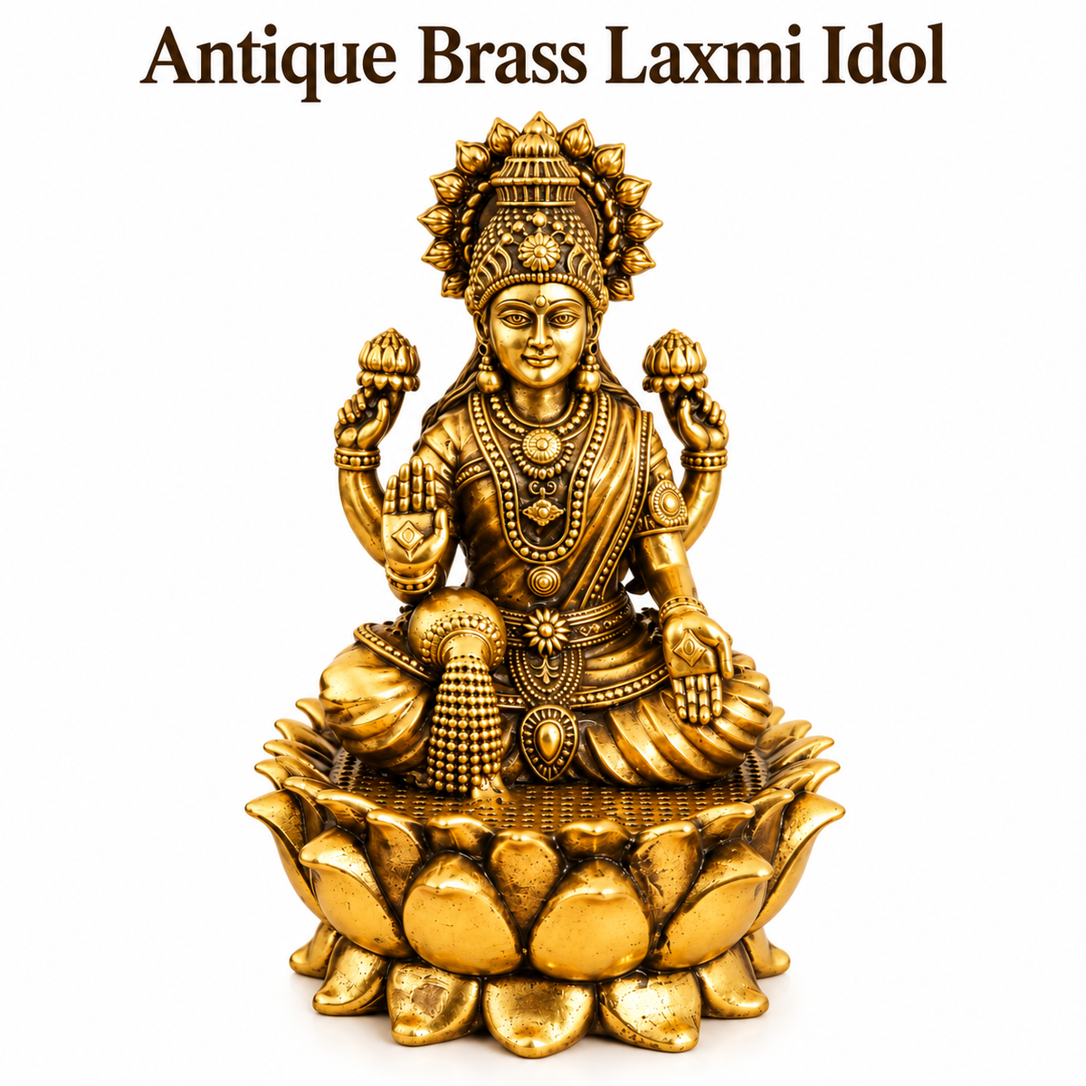 Antique Brass Laxmi Idol for Home Temple & Pooja Room | Handcrafted Goddess Laxmi Statue for Mandir, Home Décor & Office Desk | Housewarming, Diwali & Spiritual Gift | The Indian Aura