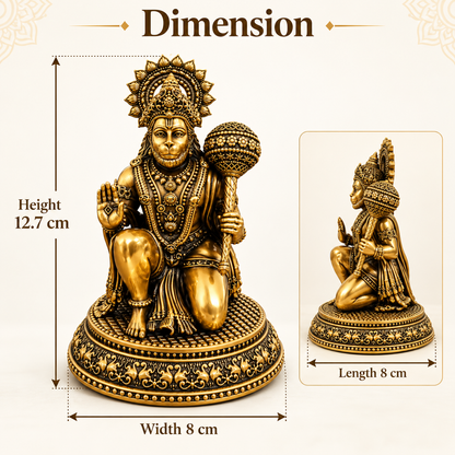 Antique Brass Hanuman Idol for Home Temple & Pooja Room | Handcrafted Lord Hanuman Statue for Home Décor, Office, Mandir & Gifting | The Indian Aura