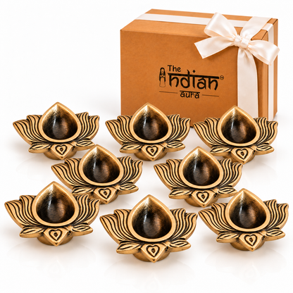 Brass Lotus Diya in Antique Finish for Gifting – Traditional Decorative Oil Lamp for Diwali Gifts, Housewarming, Wedding, Return Gifts & Puja | The Indian Aura