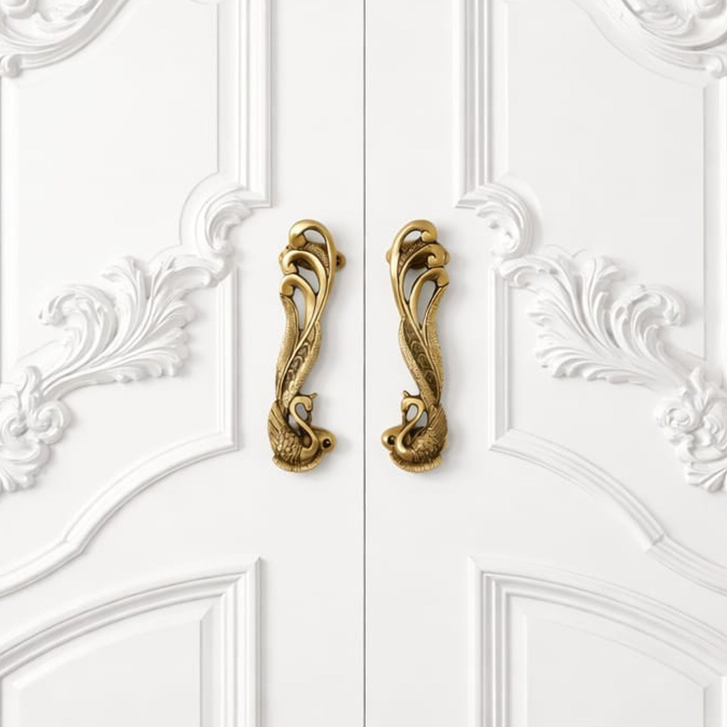 Antique Swan/peacock  Brass Door Handles – Luxury Vintage Cabinet & Wardrobe Pull Handles (16cm) – Decorative Double Door Hardware