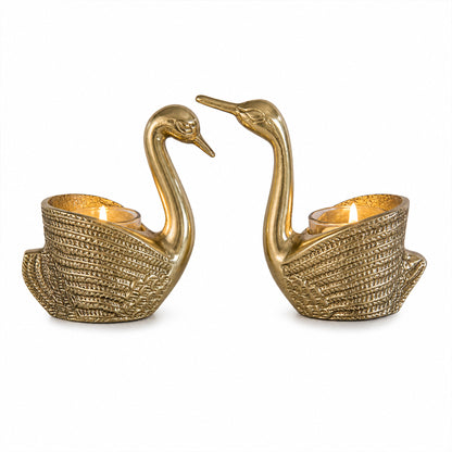 Swan Tealight Candle Holder Set for Home Decor & Dining Table (Pair) | The Indian Aura