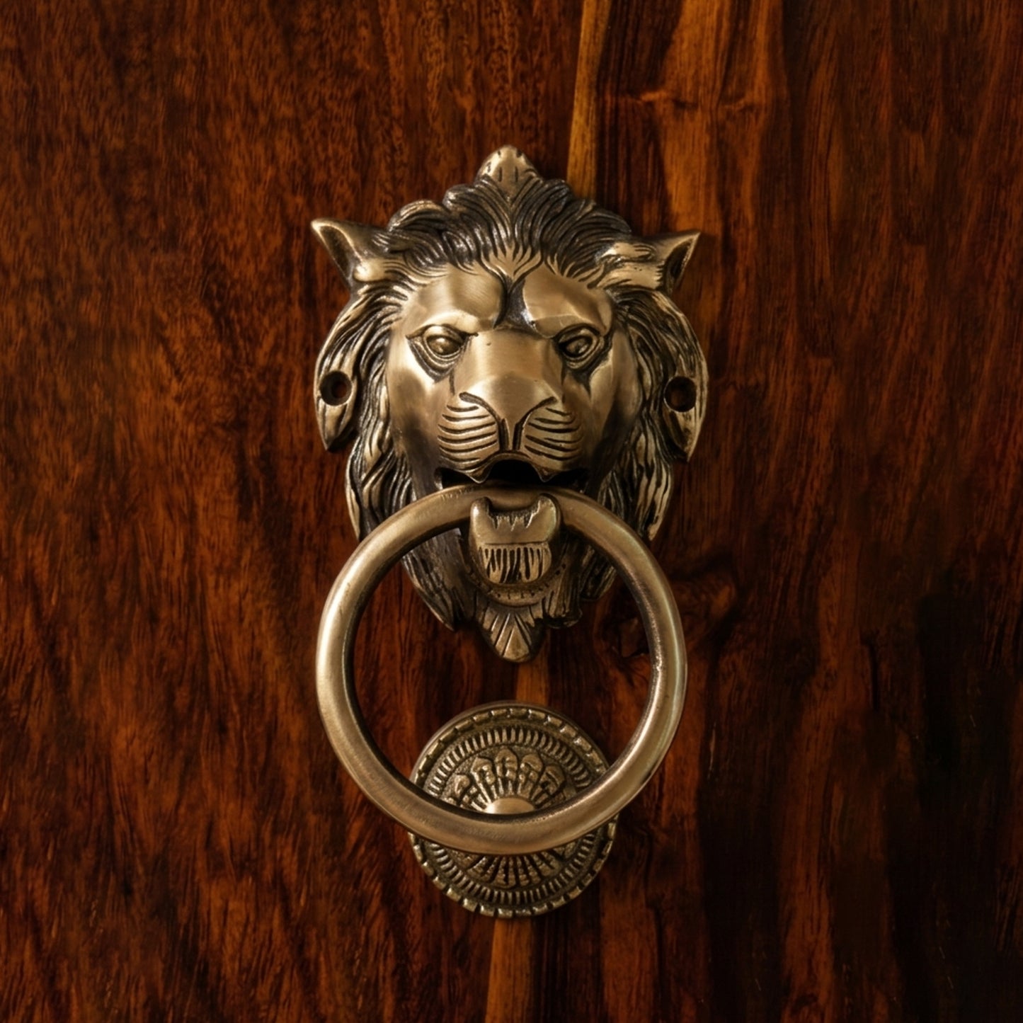 Lion Guardian Brass Door Knocker with Ring Handle for Main Door | The Indian Aura