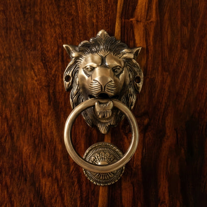 Lion Guardian Brass Door Knocker with Ring Handle for Main Door | The Indian Aura