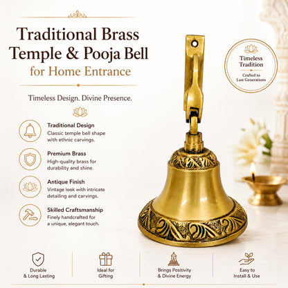 Handcrafted Brass Hanging Temple Bell for Mandir & Entrance | The Indian Aura