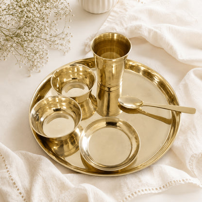 Pure Kansa Dinner Set – Traditional Bronze Thali Set with Plate, Glass, Bowls & Spoon | 80% Copper & 20% Tin Alloy | Ayurvedic Dining Collection