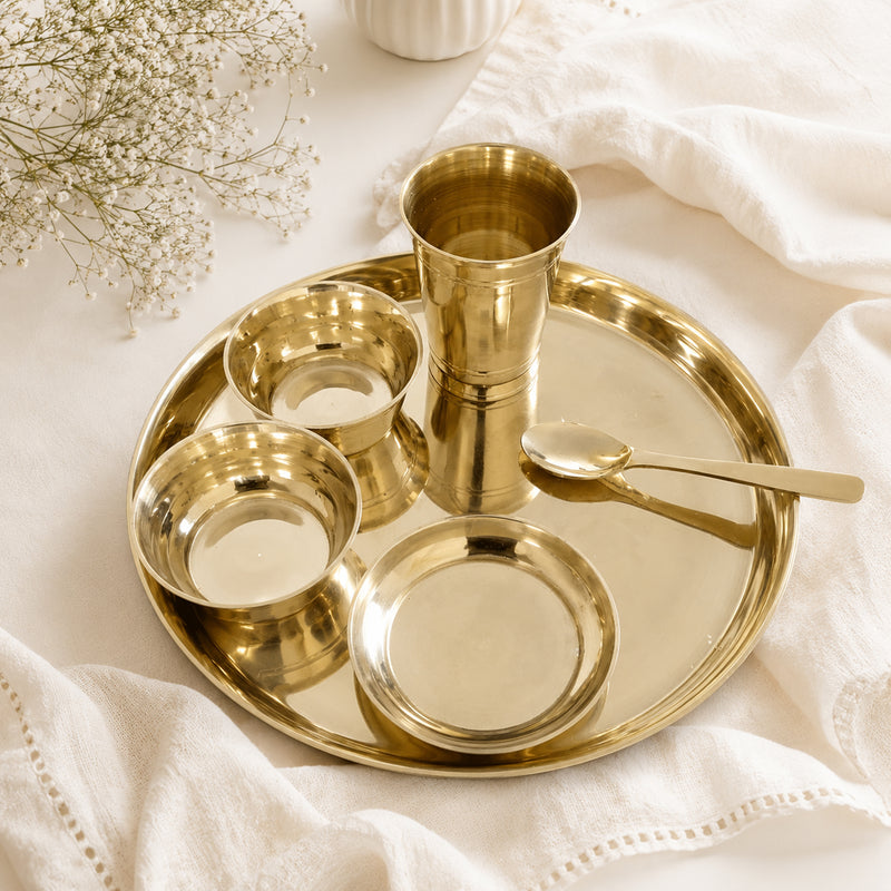 Pure Kansa Dinner Set – Traditional Bronze Thali Set with Plate, Glass, Bowls & Spoon | 80% Copper & 20% Tin Alloy | Ayurvedic Dining Collection