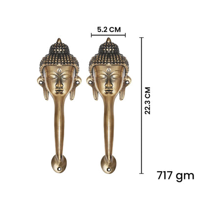 Decorative Buddha Face Brass Door Handle – Spiritual Gautam Buddha Design Set of 2